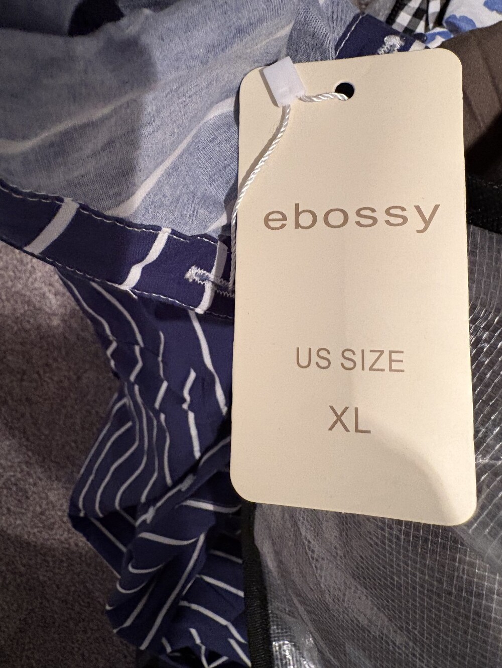 Ebossy Navy and White Striped Button-Up Dress With Cloth Belt - Picture 3 of 4